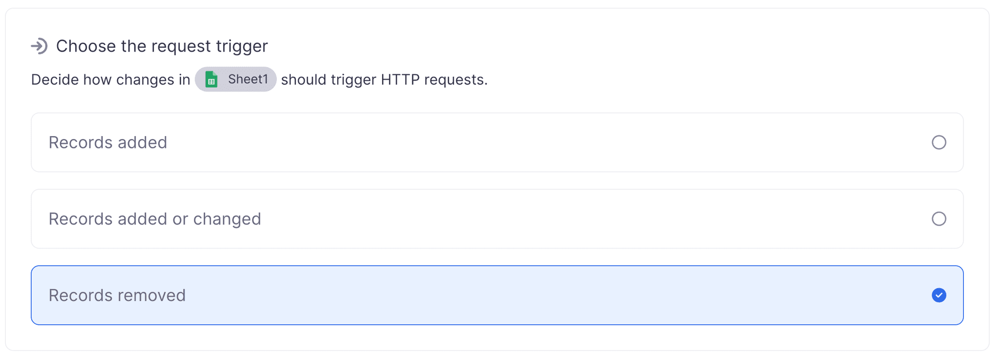 Select the request trigger type